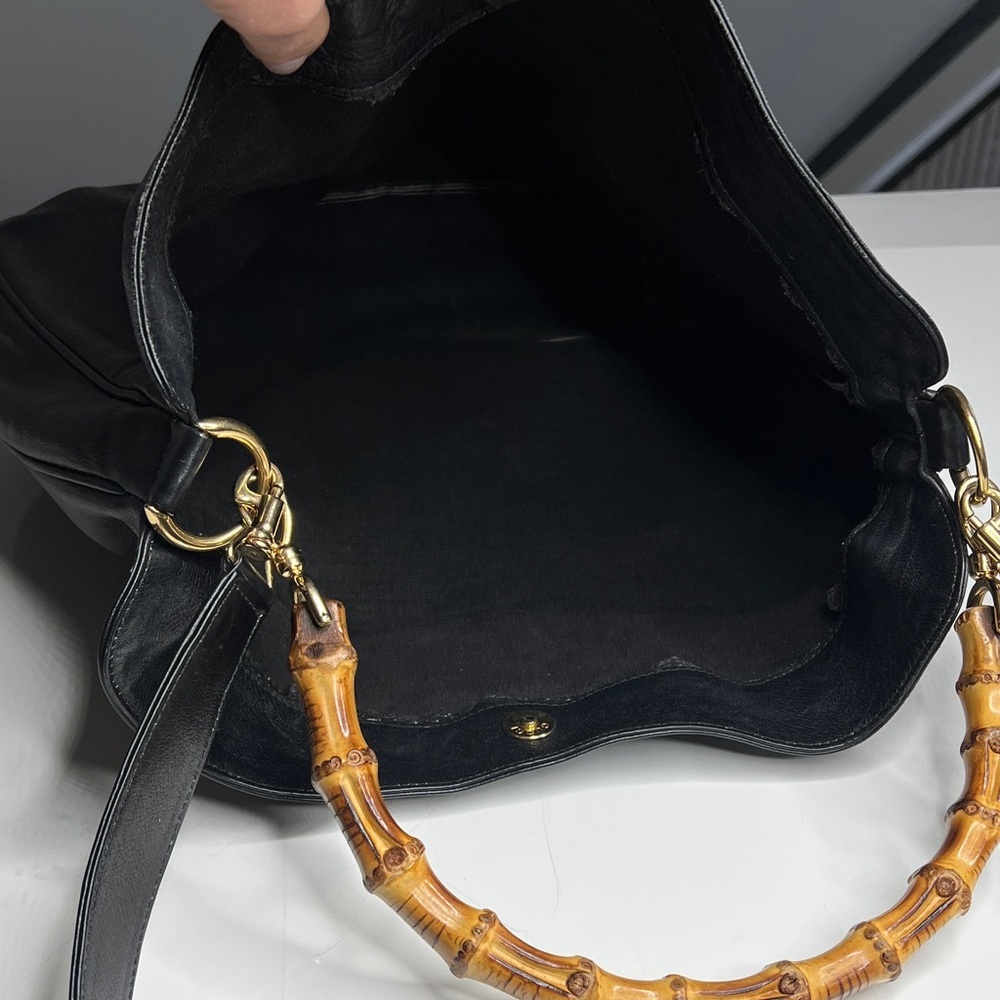 Gucci Black Leather Curved Bamboo Handle Leather Strap Crossbody Bag - Picture 6 of 11